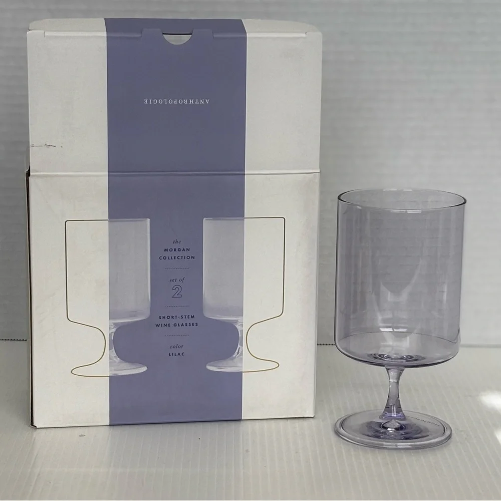 Anthropologie The Morgan Collection Lilac ShortWine Glasses Set of 2 New in Box